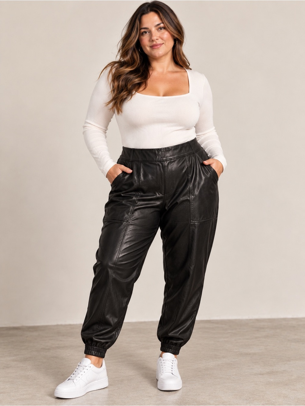 SPANX Faux Leather Jogger Pants 3X Black Plus Size High Rise Tapered